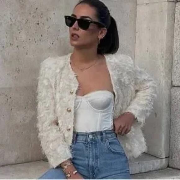 Zara SEQUIN JACKET cream bloggers favorite - size small - Picture 5 of 10